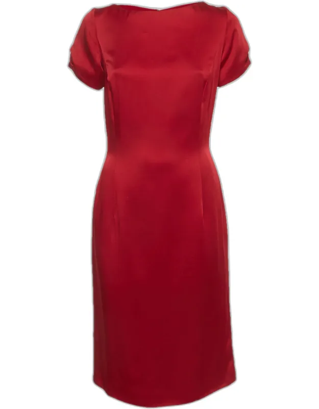 Synthetic Satin Short Sleeve Knee Length Dress
