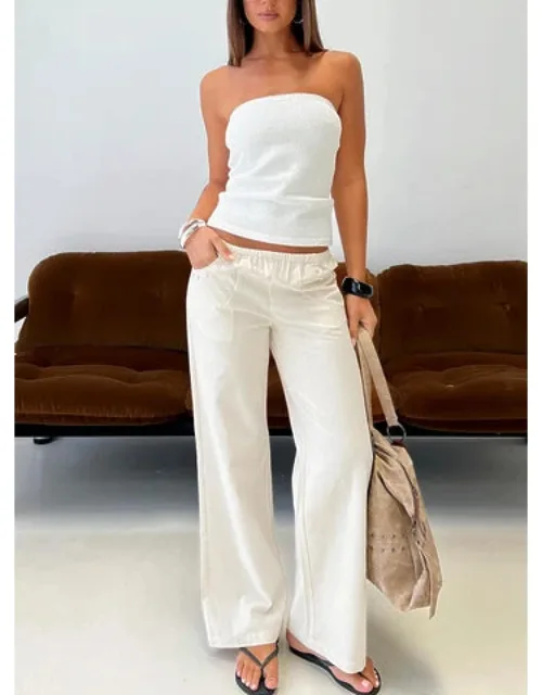 Around The Clock Button Detail Mid Rise Wide Leg Pants