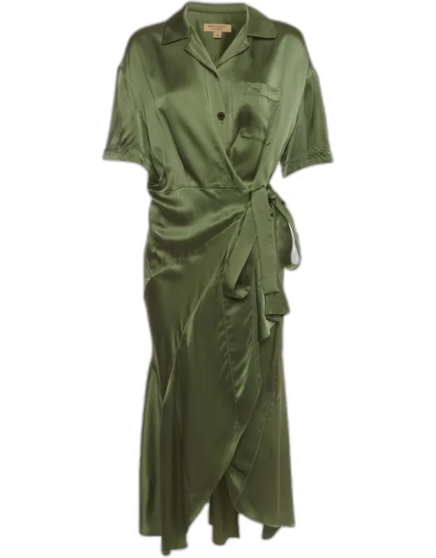 Satin Wrap Button Up Shirt Dress