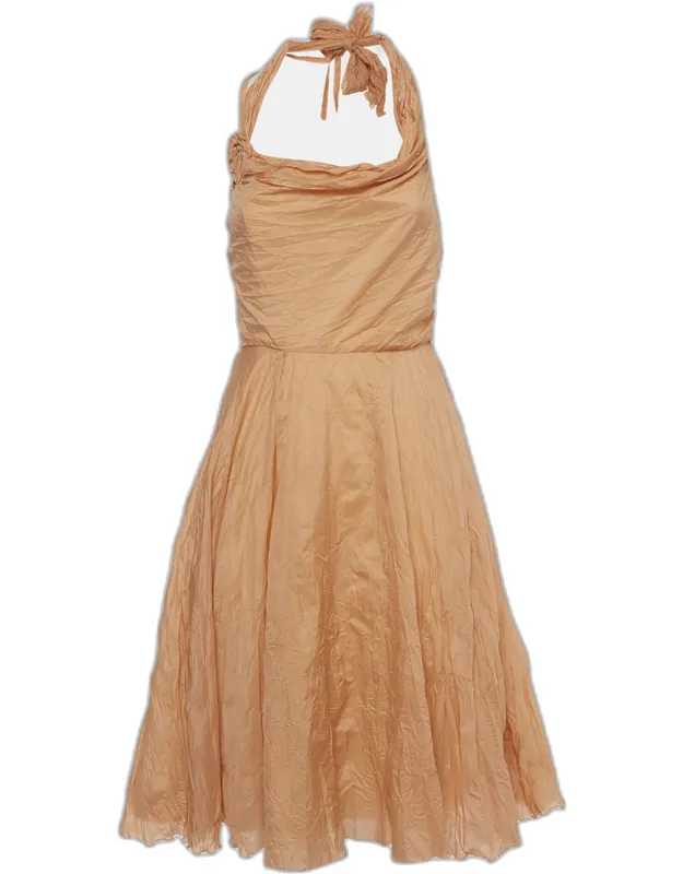 Crinkled Silk Blend Halter Mini Dress