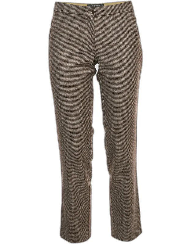 Micro Houndstooth Wool Blend Cropped Trousers