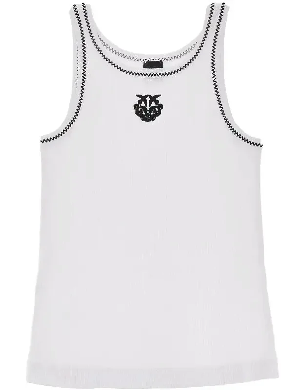 Love Birds Embroidery Ribbed Tank Top