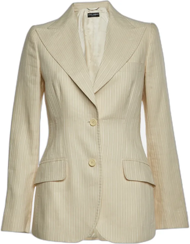 Cream Stripe Linen Blend Blazer
