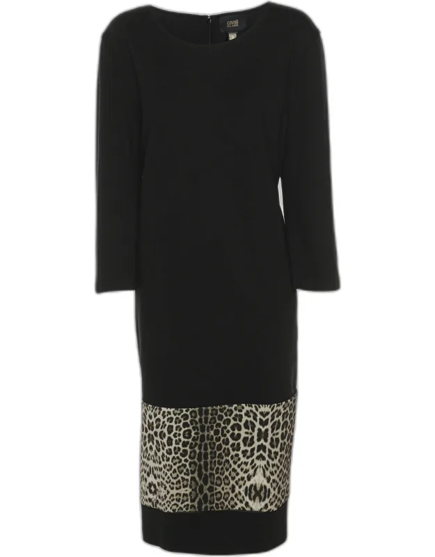 Jersey Leopard Print Detail Long Sleeve Midi Dress