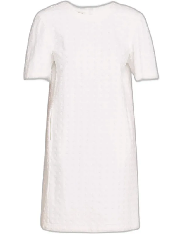 Embellished Cotton Denim Mini Shift Dress