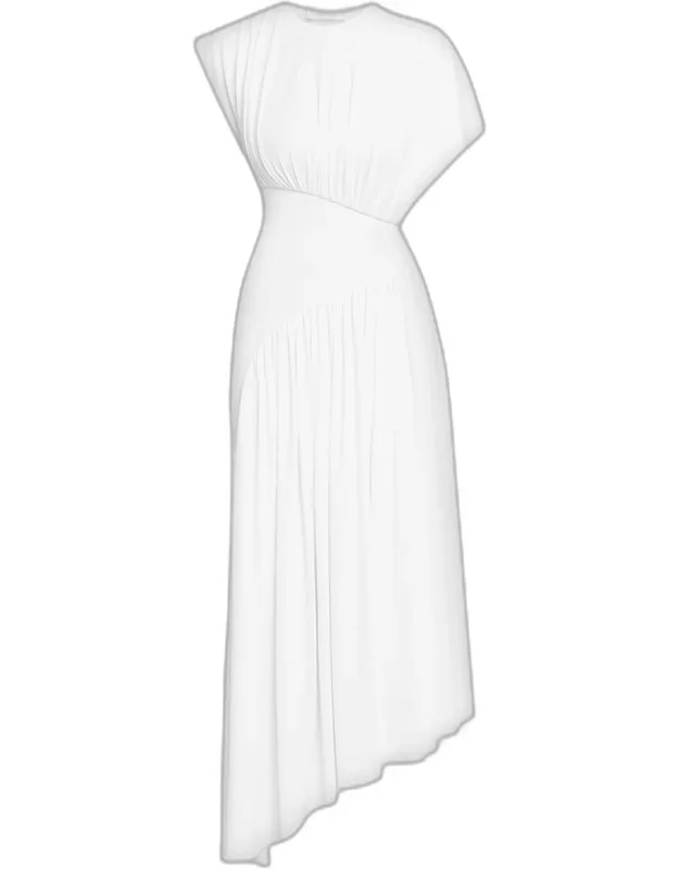 Ruched Asymmetric Jersey Dress