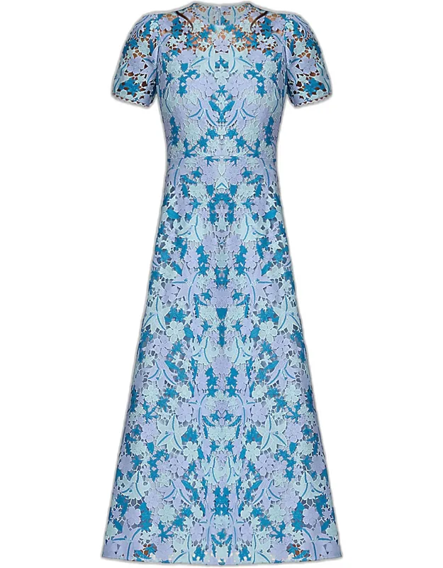 Lace Short-sleeve Tea-length Dress