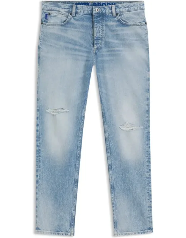 Tapered-fit Jeans In Distressed Denim