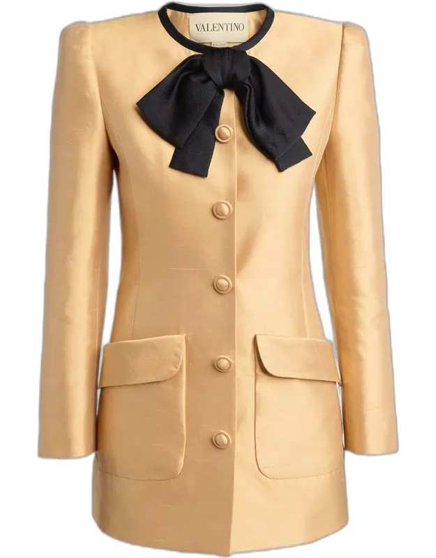 Bow-neck Mikado Silk Coat