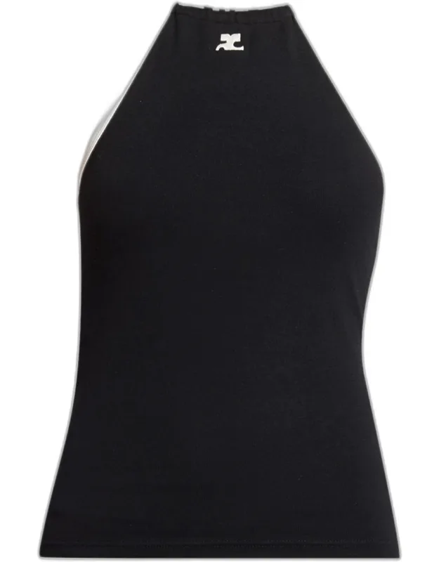 Contrast Logo Halter Tank Top