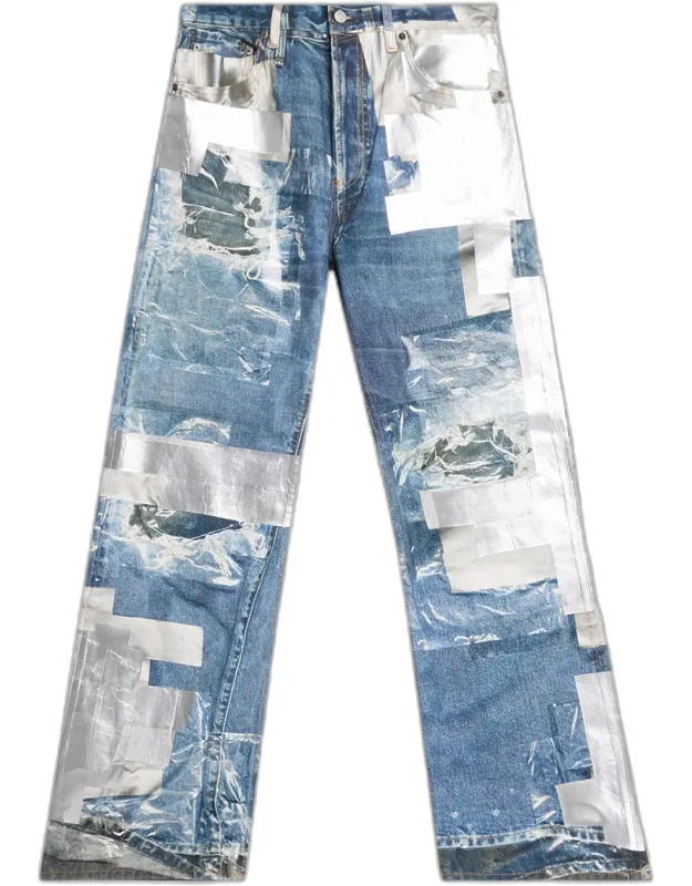 Tape Print Straight-leg Jeans