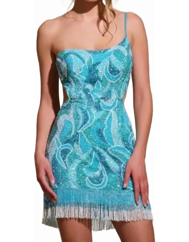Sparkling Sequin Cutout Mini Dress With Fringe Hem
