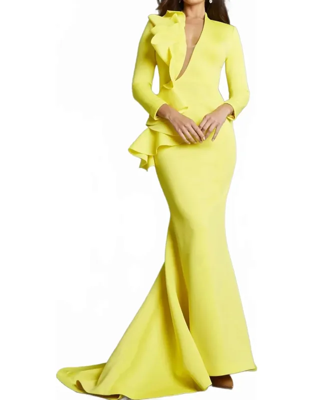 Plunging Neckline Long Sleeve Dress