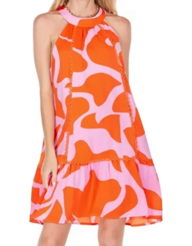 Trim Tie Neck Halter Dress