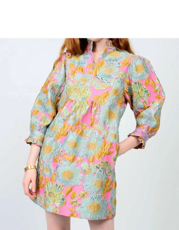Brocade Ruffle Trim Dress