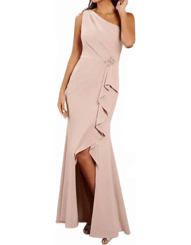 Ruffle Slit One Shoulder Dress