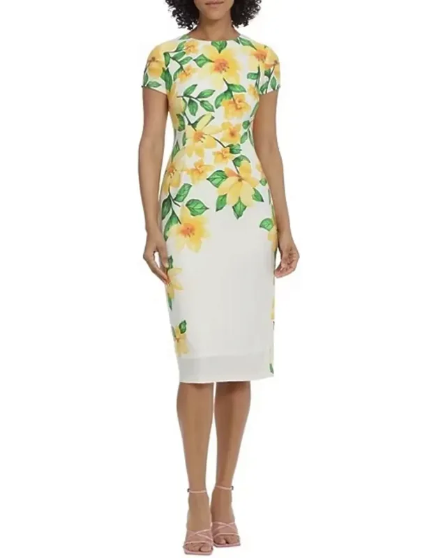 Cap Sleeve Floral Sheath Dress
