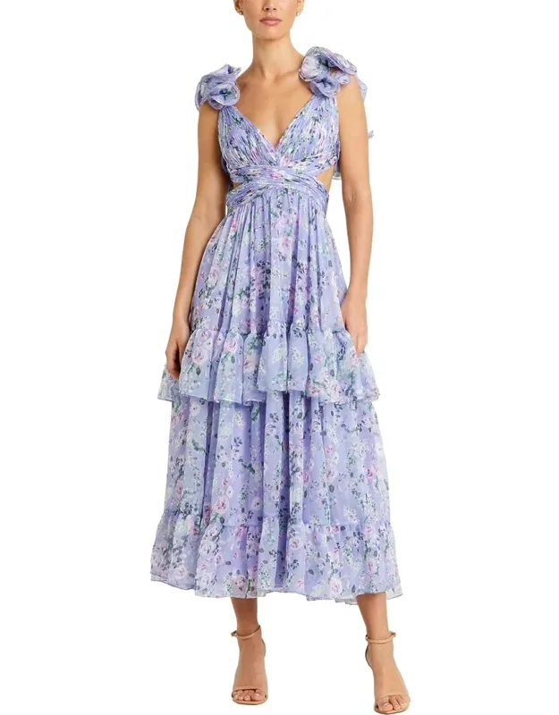 Cut-out Floral Midi Dress