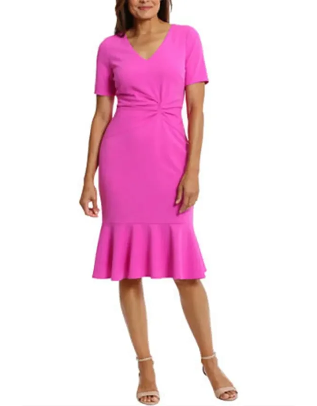 Flounce Hem Short Sleeve Sheath Dress