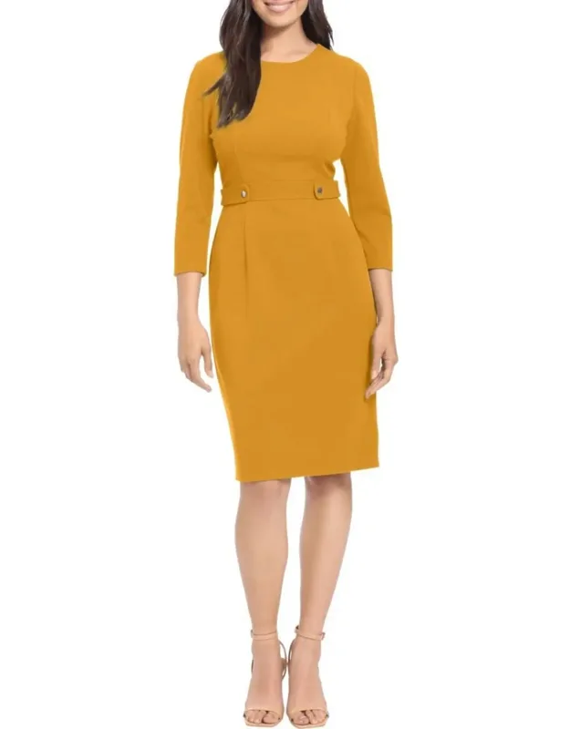 Quarter Sleeve Button Waist Sheath Dress