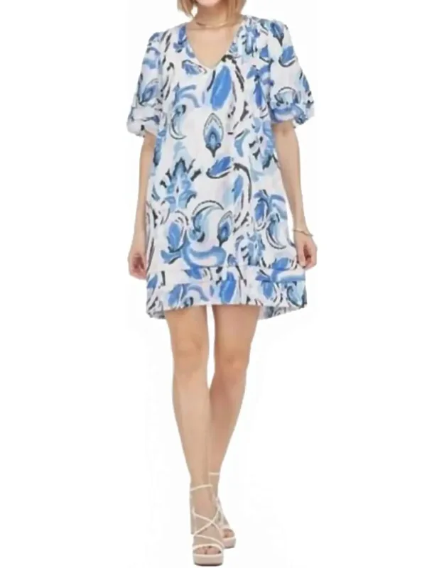 Pleated Puff Sleeve Dress