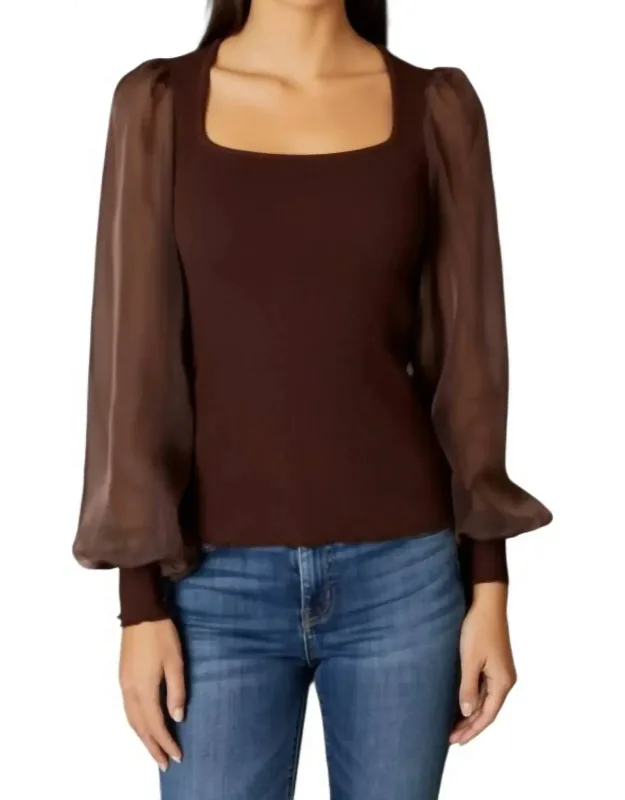 Ribbed Top With Sheer Sleeve