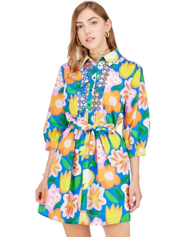 Embroidered Shirt Dress In Bold Garden