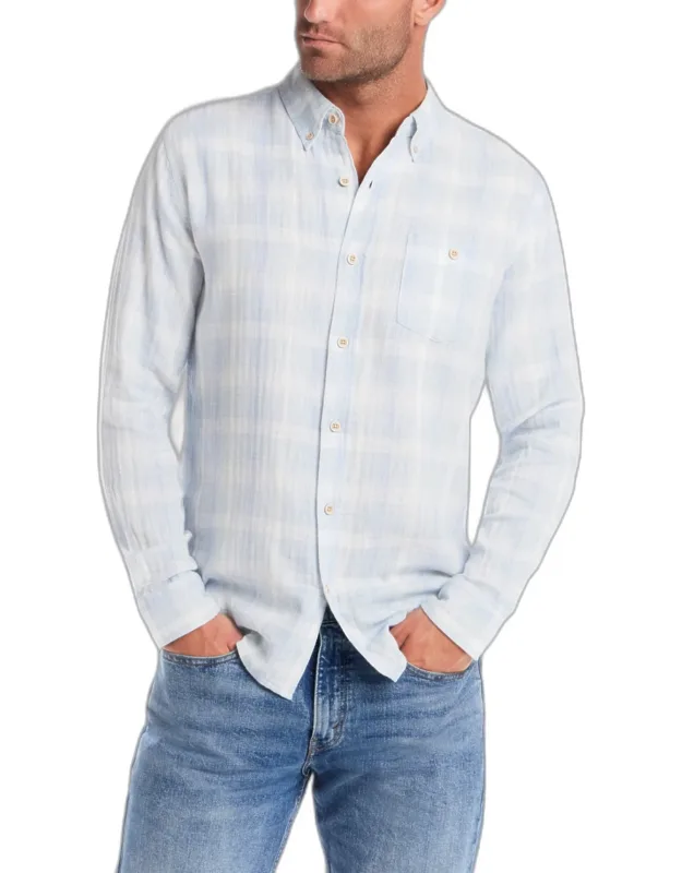 Weatherproof Vintage Tailored Fit Washed Herringbone Plaid Casual Shirt