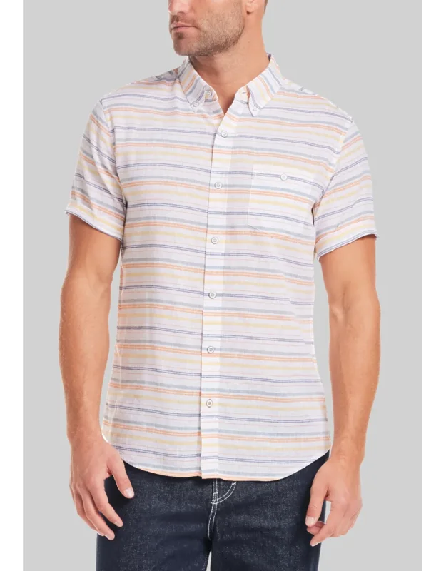 Weatherproof Vintage Tailored Fit Short Sleeve Stripe Casual Shirt