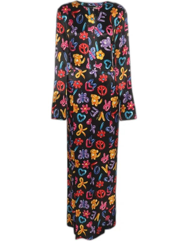 Multicolor Printed Satin Maxi Dress