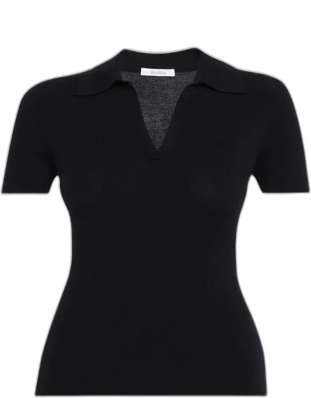 Rib-knit Wool Polo Shirt
