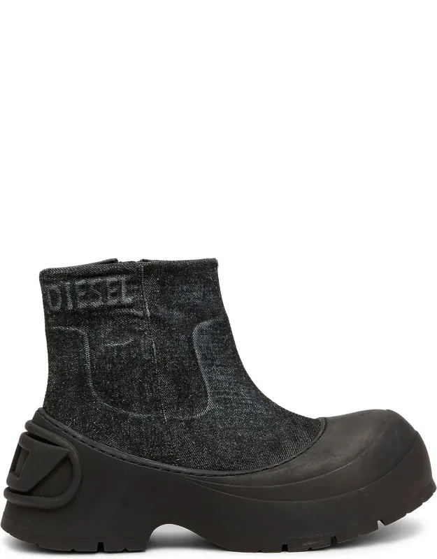Denim Ankle Boots With Wraparound Rubber Sole