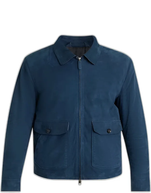 Nubuck Leather Zip-front Blouson Jacket