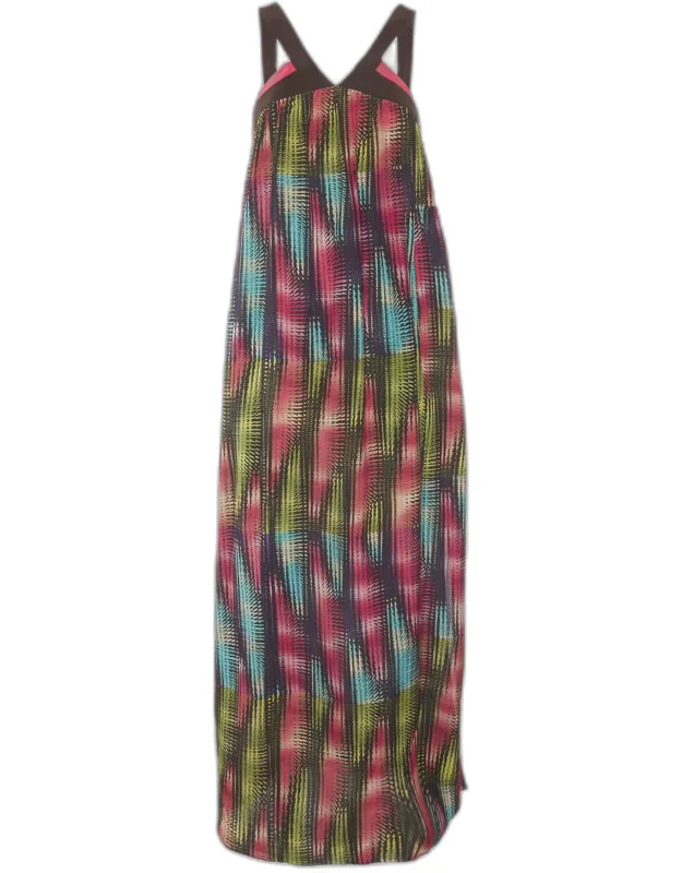 Multicolour Abstract Print Silk Flared Maxi Dress