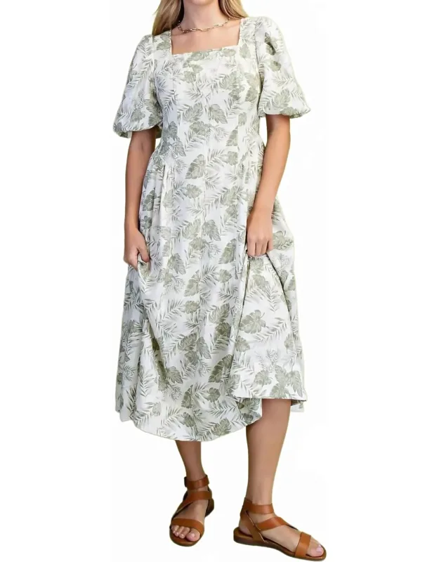 Palm Print Midi Dress