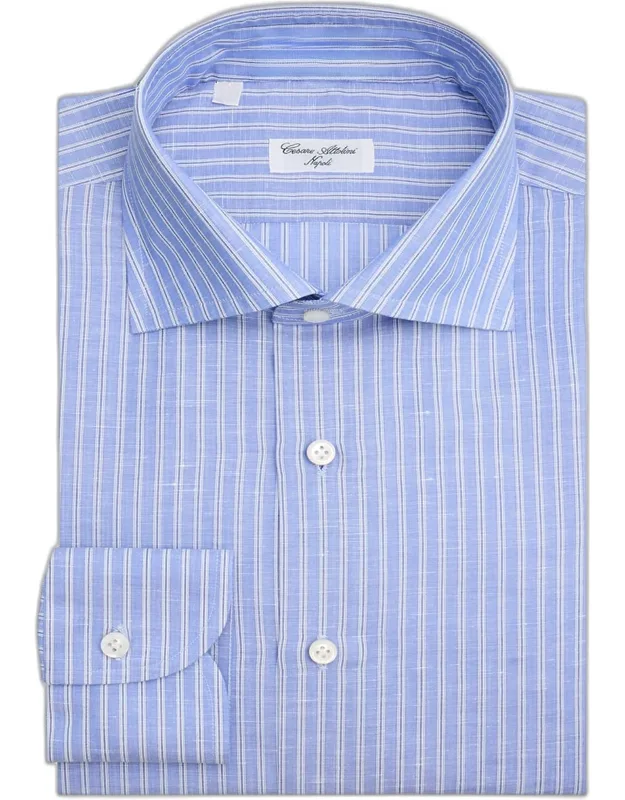 Cotton And Linen Multi-stripe Dress Shirt
