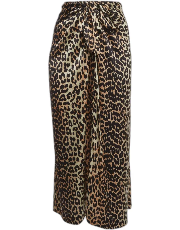 Leopard Print Silk Knot Detail Skirt