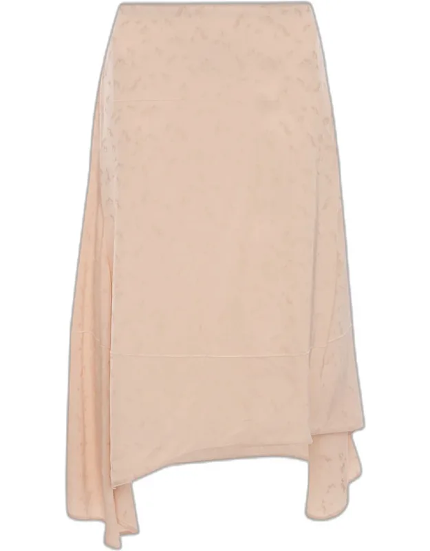 Asymmetric Draped Floral Jacquard Midi Skirt