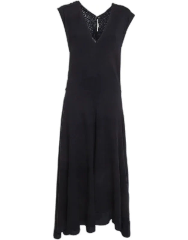 Wool Knit And Silk Paneled Midi Dress