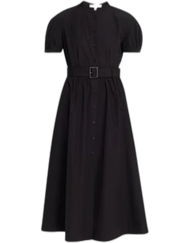 Puff-sleeve Organic Cotton Poplin Midi Dress