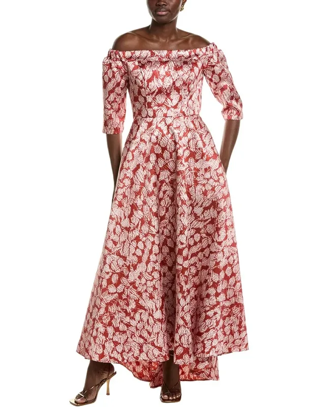 Off-shoulder High-low Hem Floral A-line Dress