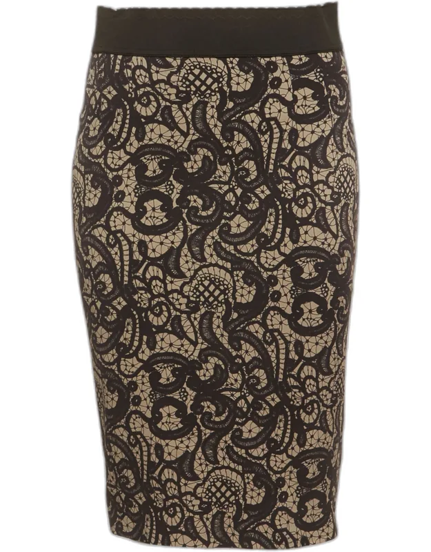 Lace Print Silk Pencil Skirt