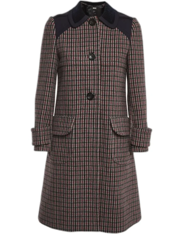 Check Pattern Wool Blend Single Breasted Coat