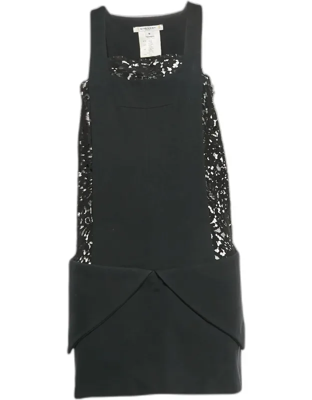 Synthetic Knit And Lace Paneled Sleeveless Mini Dress