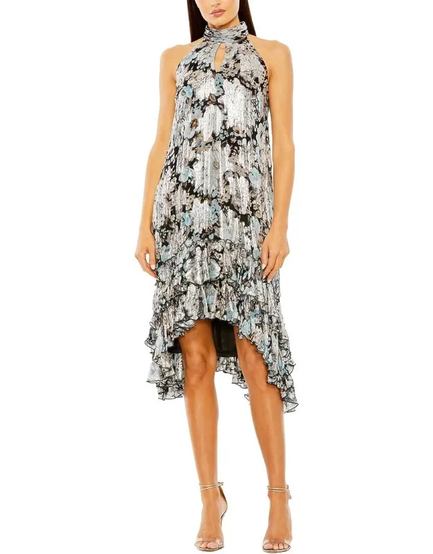 High Neck Keyhole Ruffle Mini Dress