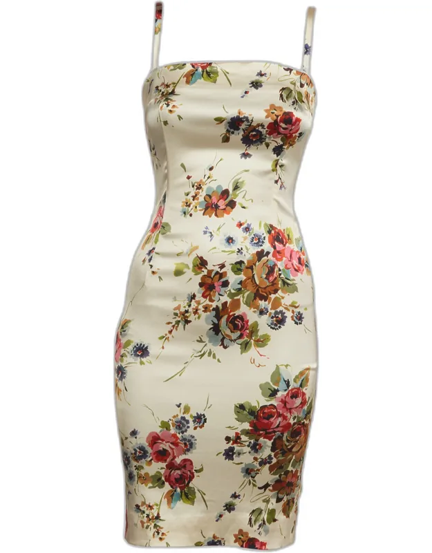 Floral Print Satin Zip Up Mini Dress