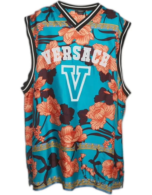 Multicolour Acid Bouquet Print Silk Tank Top