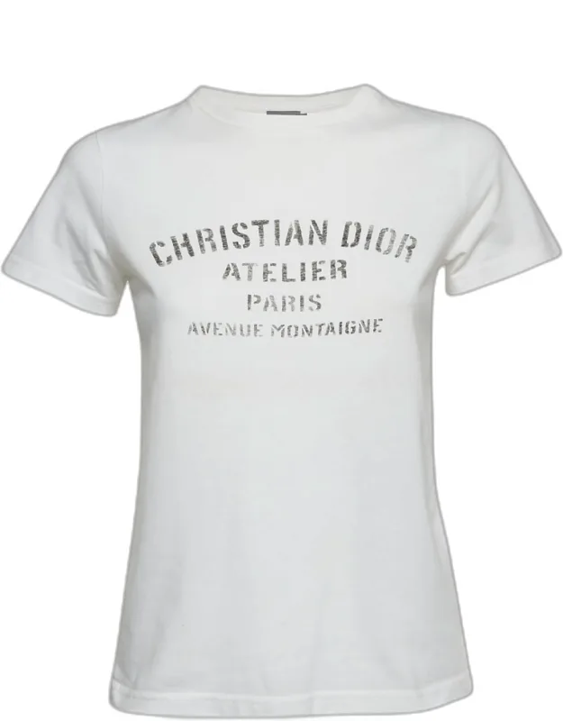 White Logo Print Jersey Crewneck T-shirt