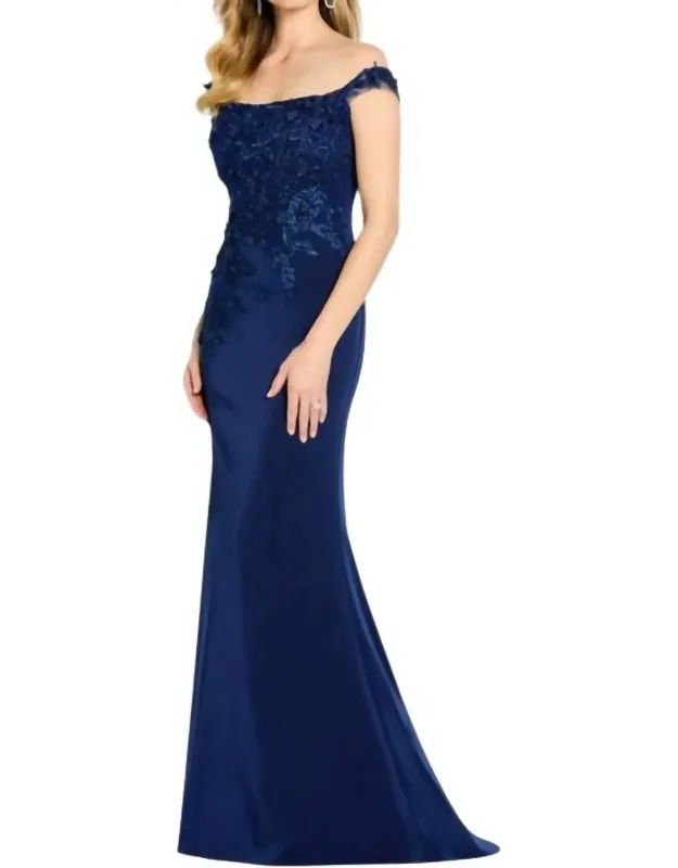 Embroidered Bodice Off The Shoulder Dress