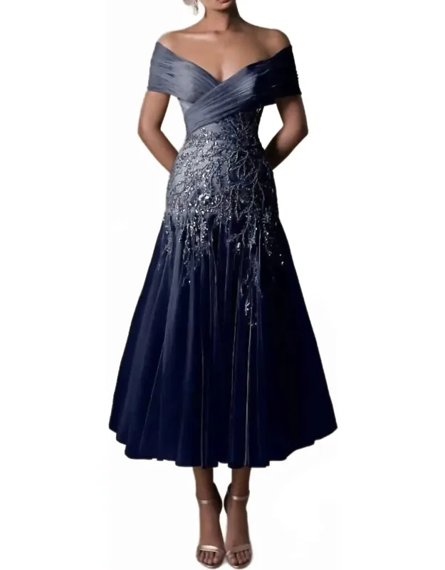 Off The Shoulder Tea-length Dress